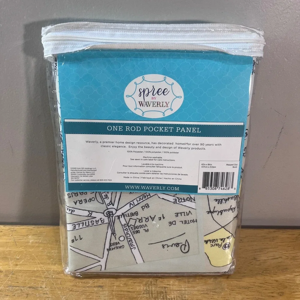 Spree by Waverly Mapped Out Curtain Panel 42x84 Multi Paris Map Rod Pocket
